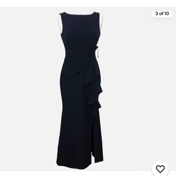 Eliza J Sleeveless Cascading-Ruffle gown in navy